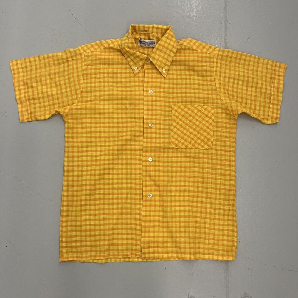 Vintage 60s Donlin Orange/Yellow Gingham Plaid Shirt